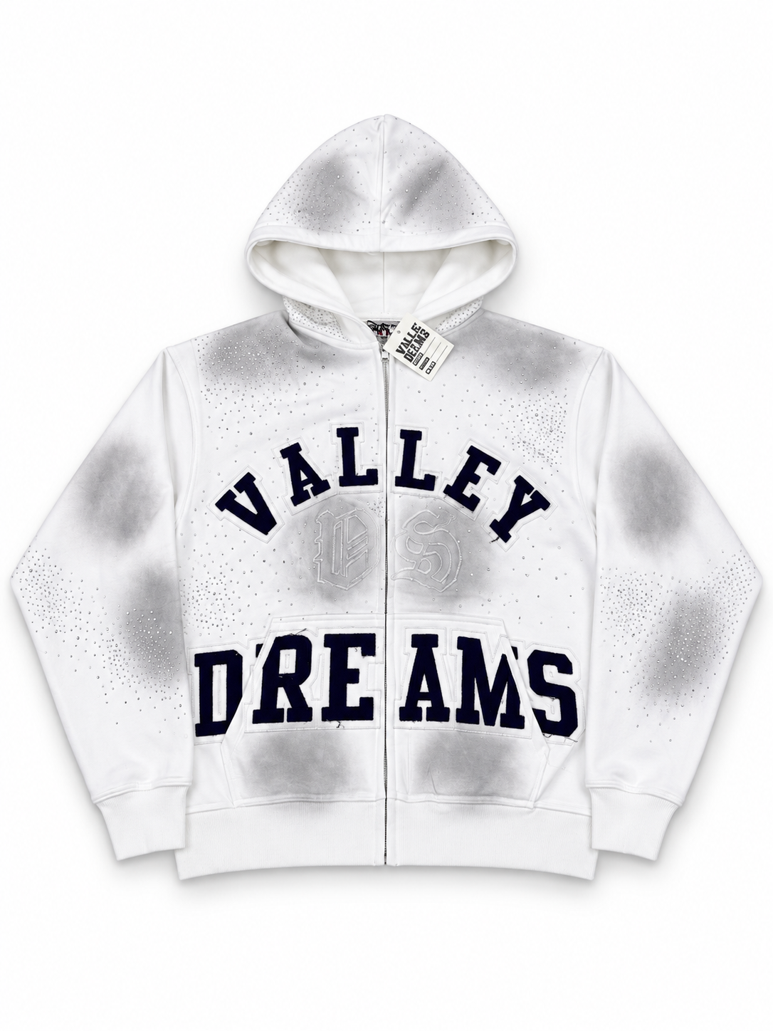WHITE VALLEY DREAMS RHINESTONE ZIP-UP HOODIE